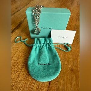 Tiffany & Co. Silver Heart Charm Bracelet with Teal Pouch